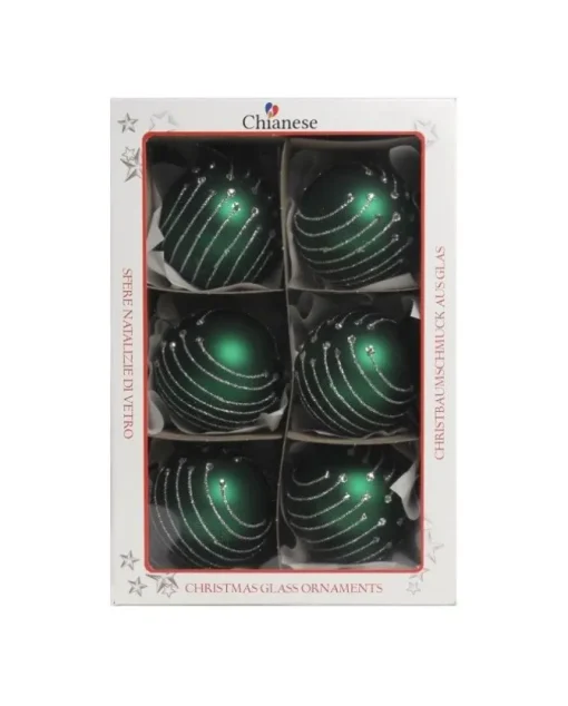 1Pz Pallina In Vetro Decorata A Mano Verde Opaco 80Mm
