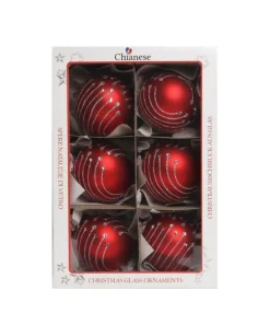 1Pz Pallina In Vetro Decorata A Mano Rosso Opaco 80Mm