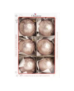 1Pz Pallina In Vetro Decorata A Mano Rosa Opaco 80Mm