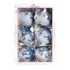 1Pz Pallina In Vetro Decorata A Mano Azzurro Lucido 80Mm