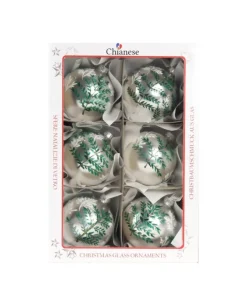 1Pz Pallina In Vetro Decorata A Mano Argento Opaco 80Mm
