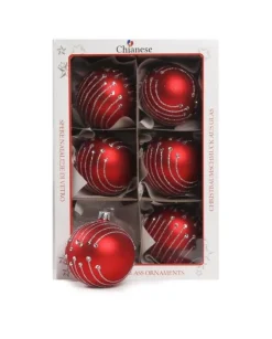 1Pz Pallina In Vetro Decorata A Mano Rosso Opaco 80Mm