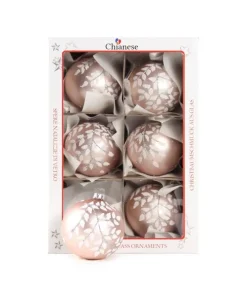 1Pz Pallina In Vetro Decorata A Mano Rosa Opaco 80Mm