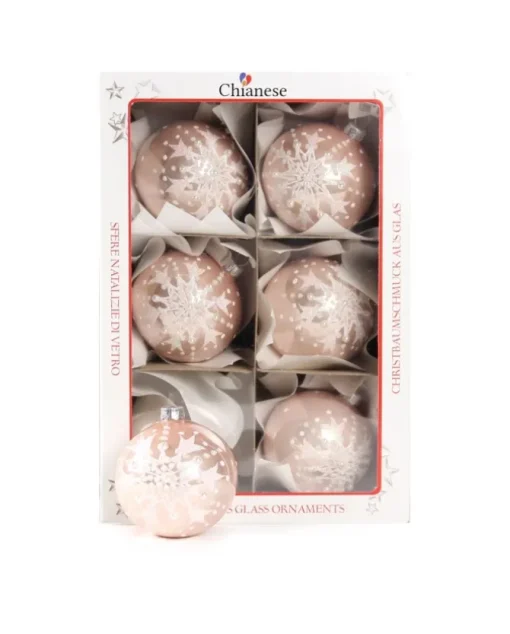 1Pz Pallina In Vetro Decorata A Mano Rosa Lucido 80Mm