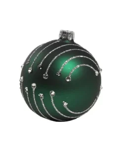 1Pz Pallina In Vetro Decorata A Mano Verde Opaco 80Mm