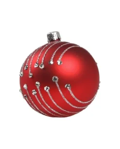 1Pz Pallina In Vetro Decorata A Mano Rosso Opaco 80Mm