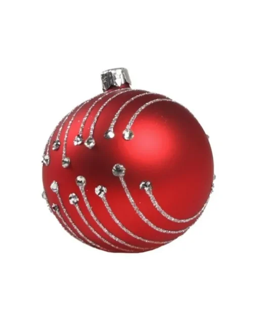 1Pz Pallina In Vetro Decorata A Mano Rosso Opaco 80Mm