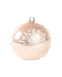 1Pz Pallina In Vetro Decorata A Mano Rosa Lucido 80Mm