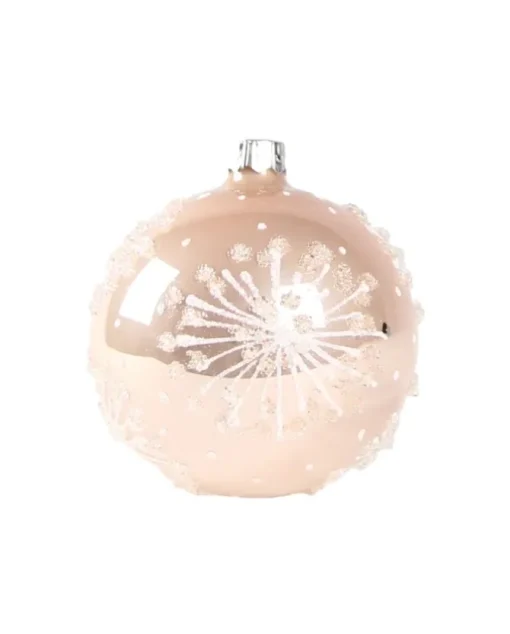 1Pz Pallina In Vetro Decorata A Mano Rosa Lucido 80Mm