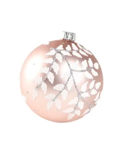 1Pz Pallina In Vetro Decorata A Mano Rosa Opaco 80Mm