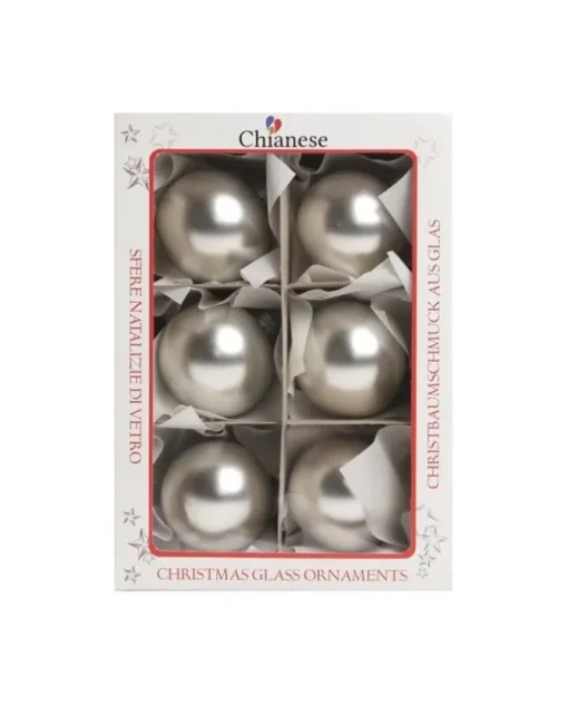 1Pz Pallina In Vetro Tinta Unita Argento Opaco 60 Mm
