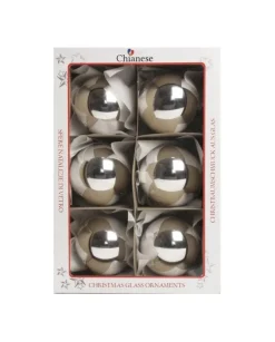 1Pz Pallina In Vetro Tinta Unita Argento Lucido 80 Mm