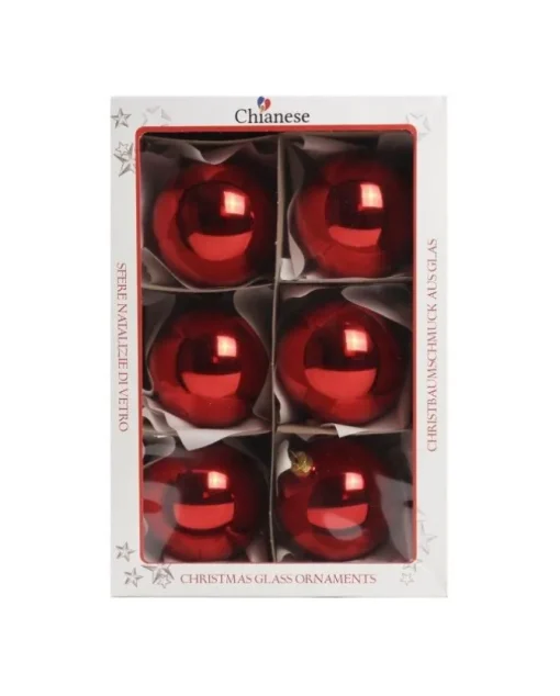1Pz Pallina In Vetro Tinta Unita Rosso Lucido 80 Mm