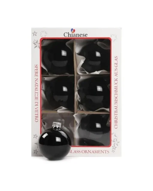 1Pz Pallina In Vetro Tinta Unita Nero Lucido 60 Mm