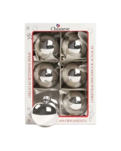 1Pz Pallina In Vetro Tinta Unita Argento Lucido 60 Mm