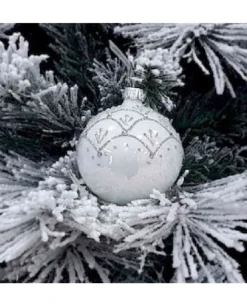 1Pz Pallina Sfera Di Vetro Decorata A Mano 80Mm Per Albero Di Natale Bianca