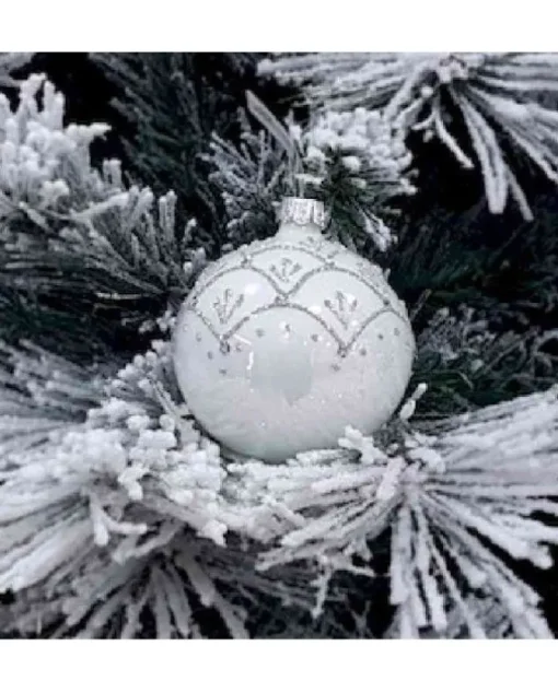 1Pz Pallina Sfera Di Vetro Decorata A Mano 80Mm Per Albero Di Natale Bianca