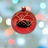 1Pz Pallina Sfera Di Vetro Decorata A Mano 80Mm Per Albero Di Natale Rossa