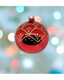 1Pz Pallina Sfera Di Vetro Decorata A Mano 80Mm Per Albero Di Natale Rossa