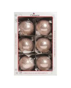 1Pz Pallina Sfera Di Vetro Decorata A Mano Rosa Lucido 80Mm