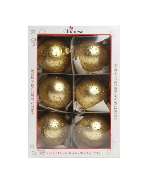 1Pz Pallina Sfera Di Vetro Decorata A Mano Oro 80Mm