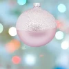 1Pz Pallina Sfera Di Vetro Decorata A Mano 80Mm Per Albero Di Natale Rosa