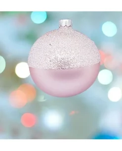 1Pz Pallina Sfera Di Vetro Decorata A Mano 80Mm Per Albero Di Natale Rosa