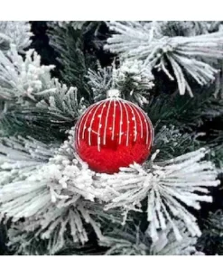 1Pz Pallina Sfera Di Vetro Decorata A Mano Rosso Lucido 80Mm