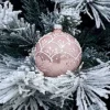 1Pz Pallina Sfera Di Vetro Decorata A Mano Rosa Opaco 80Mm