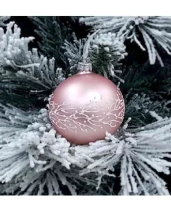 1Pz Pallina Sfera Di Vetro Decorata A Mano 80Mm Per Albero Di Natale Rosa