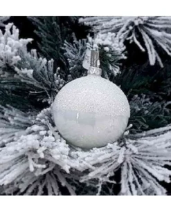 1Pz Pallina Sfera Di Vetro Decorata A Mano 80Mm Per Albero Di Natale Bianca