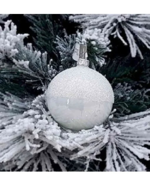 1Pz Pallina Sfera Di Vetro Decorata A Mano 80Mm Per Albero Di Natale Bianca