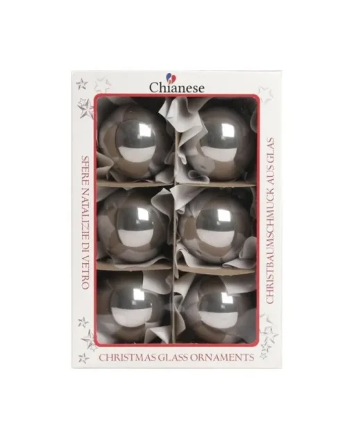 1Pz Pallina Sfera Di Vetro Liscia 60Mm Per Albero Di Natale Argento
