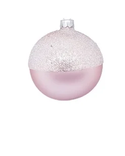1Pz Pallina Sfera Di Vetro Decorata A Mano 80Mm Per Albero Di Natale Rosa