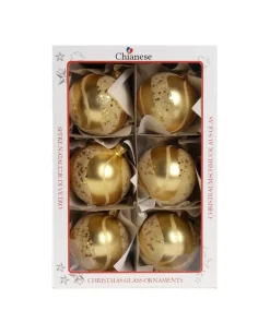1Pz Pallina Sfera Di Vetro Decorata A Mano Oro Opaco 80Mm Per Albero Di Natale