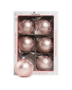 1Pz Pallina Sfera Di Vetro Decorata A Mano Rosa Opaco 80Mm