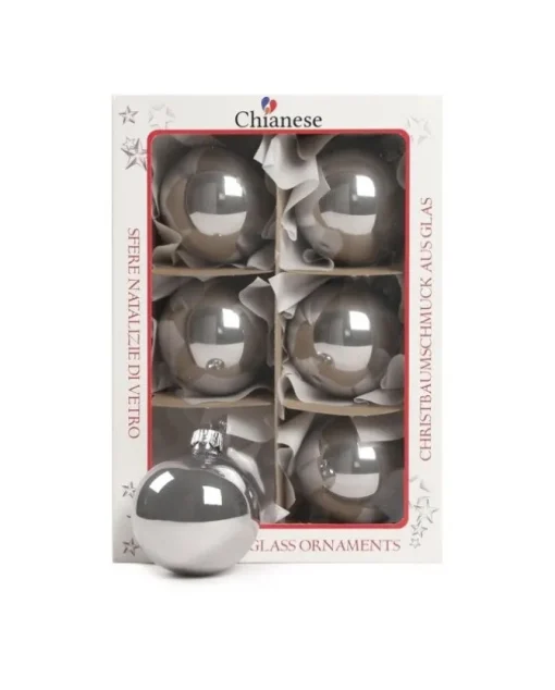 1Pz Pallina Sfera Di Vetro Liscia 60Mm Per Albero Di Natale Argento