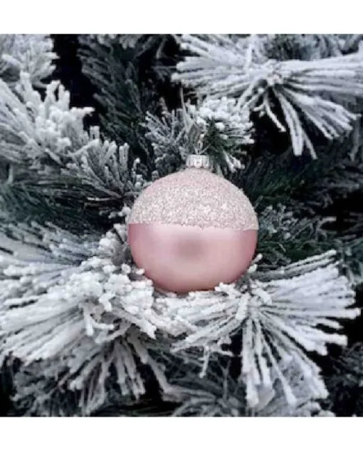 1Pz Pallina Sfera Di Vetro Decorata A Mano 80Mm Per Albero Di Natale Rosa
