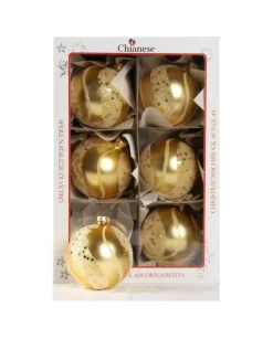 1Pz Pallina Sfera Di Vetro Decorata A Mano Oro Opaco 80Mm Per Albero Di Natale