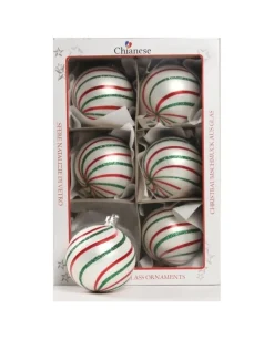 1Pz Pallinadi Vetro Decorata A Mano Bianco Opaco 80Mm