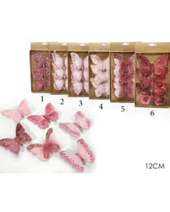 Set 3 Farffalle Rosa Con Molletta Di Supporto 12 Cm In 6 Varianti