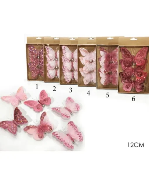 Set 3 Farffalle Rosa Con Molletta Di Supporto 12 Cm In 6 Varianti
