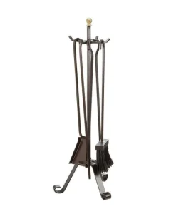 Set Di 4 Accessori Scopa Paletta Pinza Attizzatore Per Camino Con Pomello