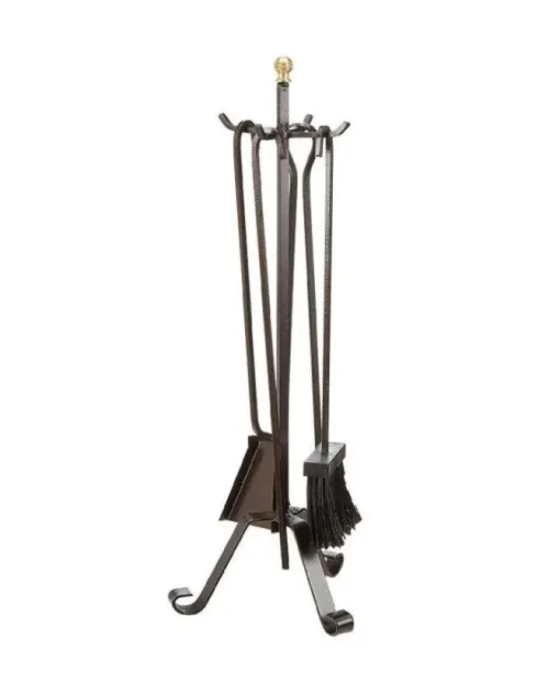 Set Di 4 Accessori Scopa Paletta Pinza Attizzatore Per Camino Con Pomello