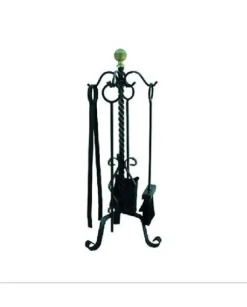 Set Di 4 Accessori Scopa Paletta Pinza Attizzatore Per Camino Con Pomello