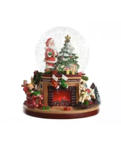 Sfera Con Babbo Natale Con Luci E Neve 19X19X22 Cm