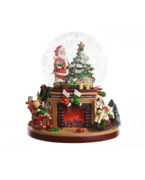 Sfera Con Babbo Natale Con Luci E Neve 19X19X22 Cm