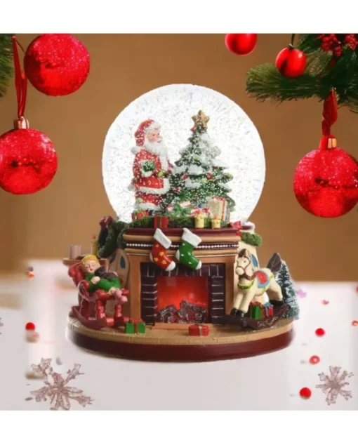 Sfera Con Babbo Natale Con Luci E Neve 19X19X22 Cm