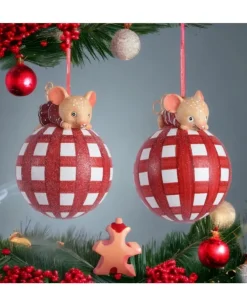 Sfera Pallina Di Vetro Con Glitter Tema Topino 8 Cm In 2 Varianti