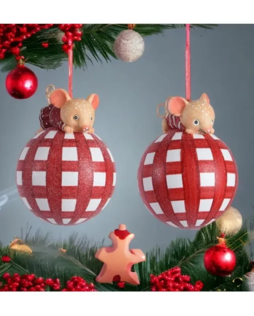 Sfera Pallina Di Vetro Con Glitter Tema Topino 8 Cm In 2 Varianti